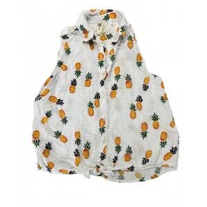 Japan Pineapple Print Sleeveless Button-Down Top XS